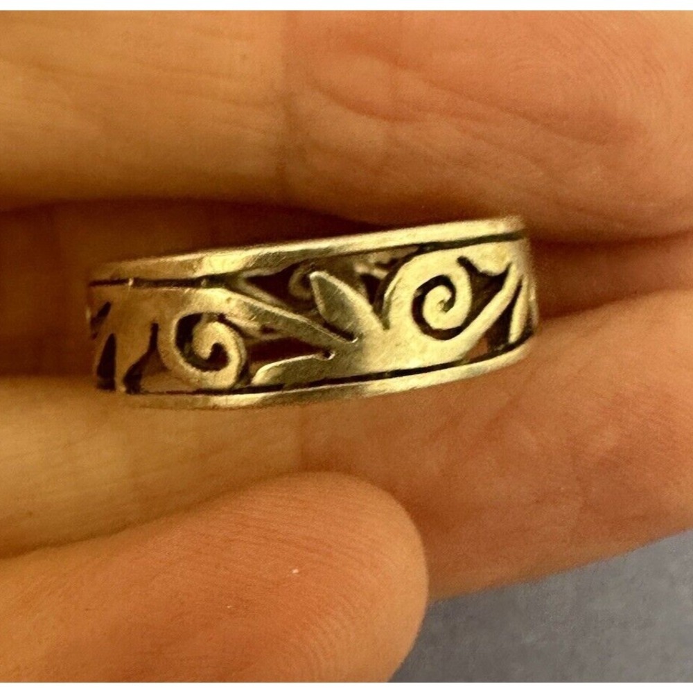 Sterling Silver Ring Swirl Ornate Open Cut Band 925 Size 9.5 Signed SL